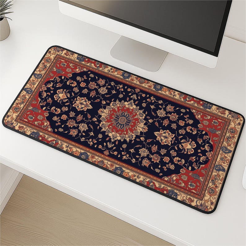 Persian Rug Desk Mat – Intricate Floral Pattern Mouse Pad | Elegant Vintage Desk Decor | Aesthetic Workspace Accessory for Home Office image 9
