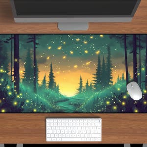 Firefly Forest Desk Mat: Large Neoprene Fantasy Mouse Pad