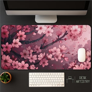 Kersenbloesem bureaumat - roze anime-muismat, kawaii bureauonderlegger voor gamers, Sakura-toetsenbordmat, schattig Japans bureaudecor voor vrouwen