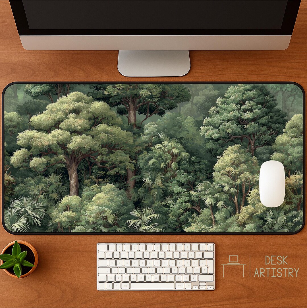 Tropical Forest Desk Mat With Lush Green Trees: Large Nature Inspired ...