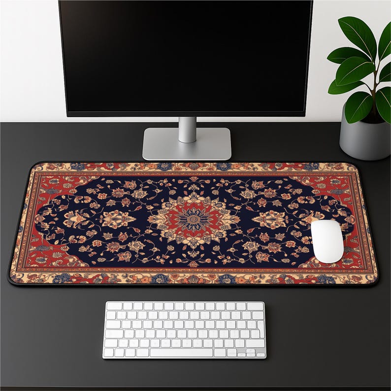 Persian Rug Desk Mat – Intricate Floral Pattern Mouse Pad | Elegant Vintage Desk Decor | Aesthetic Workspace Accessory for Home Office image 10