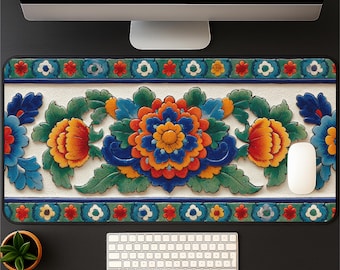 Talavera Tile Desk Mat: Mexican Floral Folk Art Office Decor