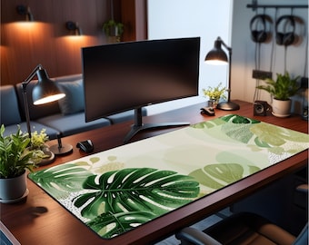 Monstera Blatt Schreibtischmatte: Tropisches Dschungel Büro Dekor