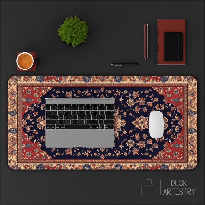 Persian Rug Desk Mat – Intricate Floral Pattern Mouse Pad | Elegant Vintage Desk Decor | Aesthetic Workspace Accessory for Home Office image 8