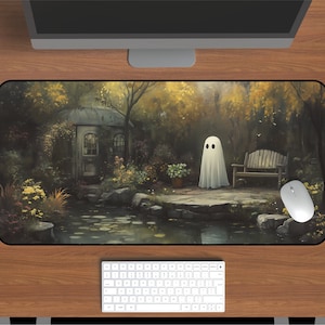 Ghost Cabin Desk Mat: Gothic Oil Painting, Spooky Home Office Decor
