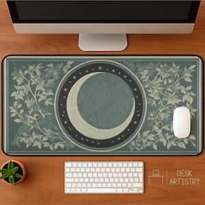 Vintage Moon Desk Mat  | Dark Academia Mouse Pad, Large Botanical Office Pad, Mystic Lunar Decor, Witchy Celestial Workspace Gift