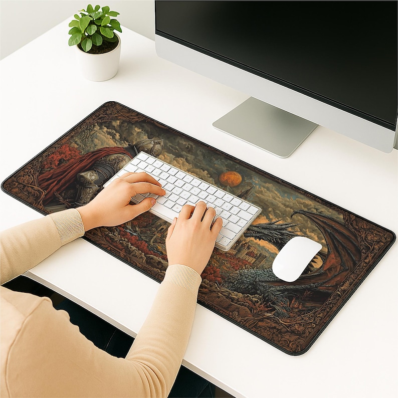 Gothic Dragon Desk Mat: Medieval Knight Castle Gaming Pad image 5