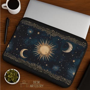 Celestial Laptop Sleeve | Vintage Sun & Moon Starry Sky Case | Witchy Galaxy Tech Cover | Gift for Stargazers and Cosmic Dreamers