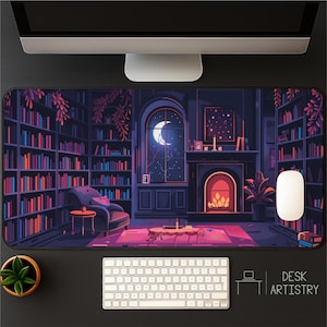 Enchanted Library Desk Mat: Cozy Reading Nook Mousepad
