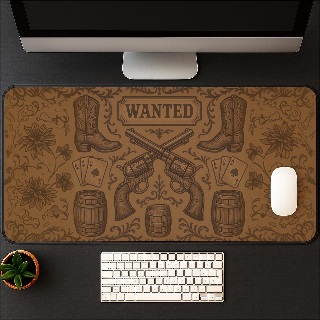 Western Desk Mat: Cowboy Boot, Pistols & Poker Art - Etsy