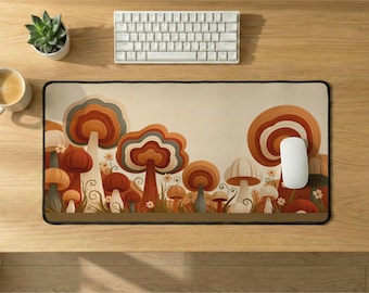 Retro Mushroom Desk Mat | Groovy Toadstool Deskmat, Cottagecore Mouse Pad, Funky 70s Office Pad