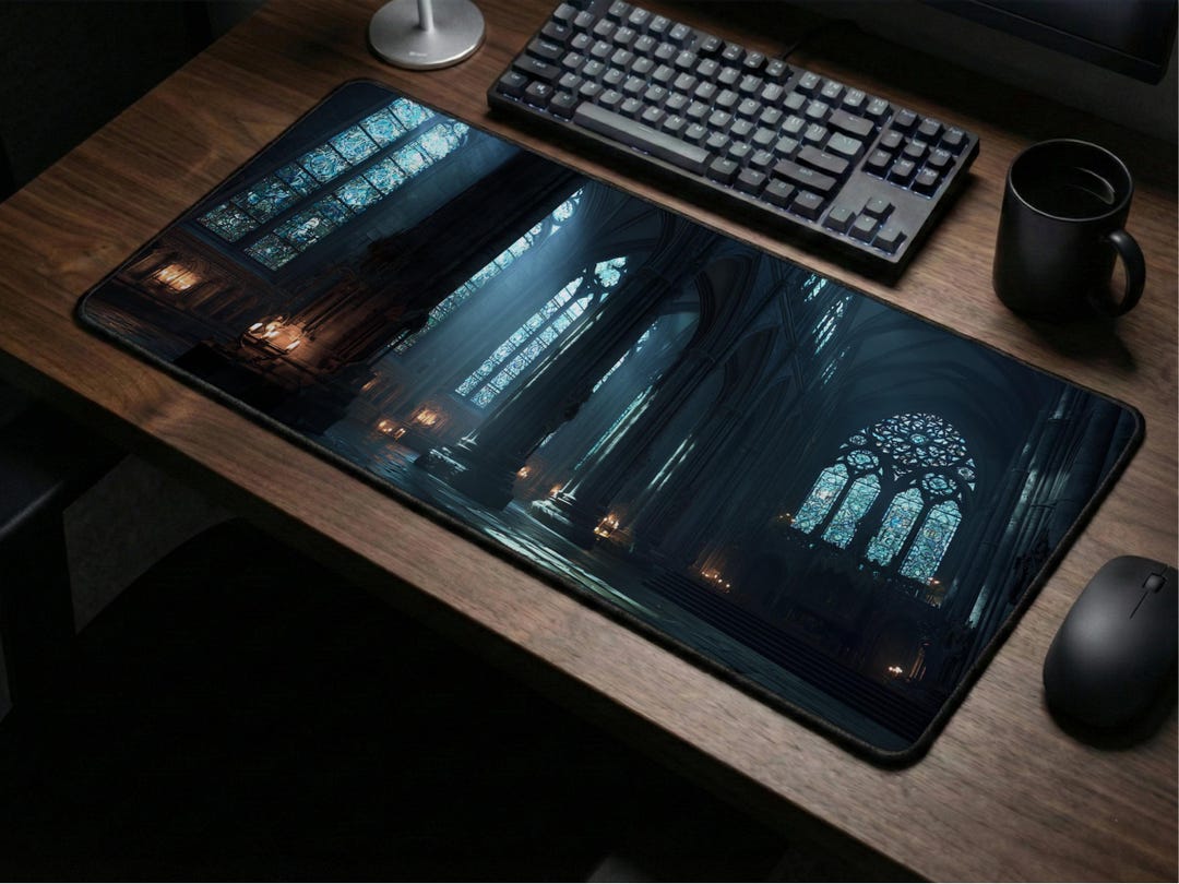 Stained Glass Mouse Pad: Gothic Cathedral Desk Mat, Fantasy Castle ...