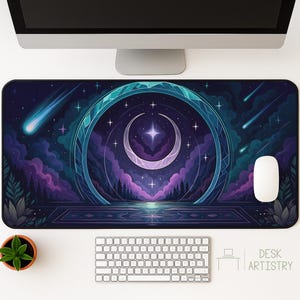 Celestial Moon Desk Mat: Galaxy Spacecore Gaming Pad