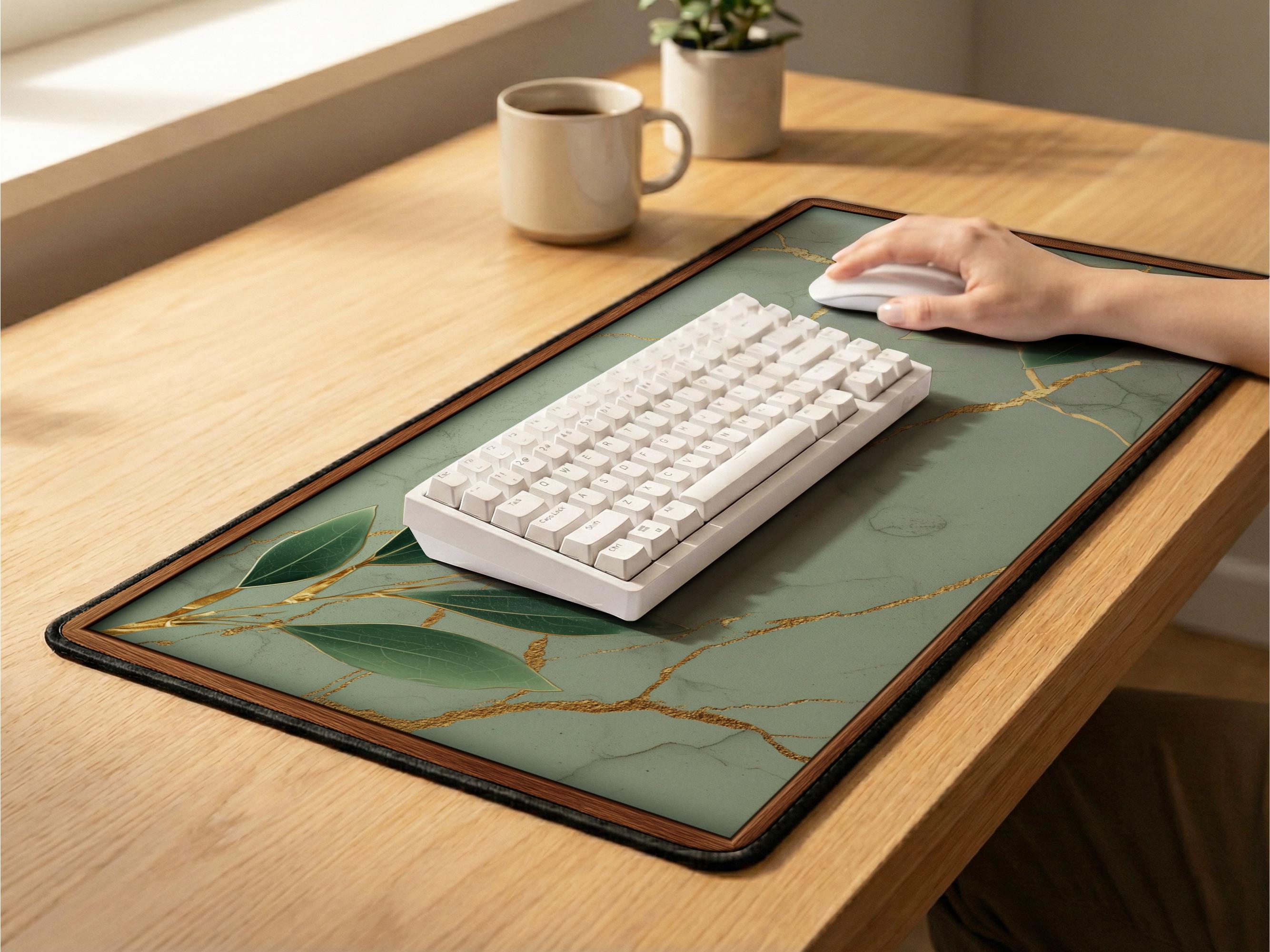 Green Marble Desk Pad: Gold Kintsugi Mouse Pad, Botanical Office Decor ...