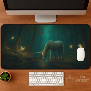Unicorn Forest Desk Mat | Mystical Fantasy Mousepad | Enchanted Creature Desk Pad | Whimsical Gift for Girls and Unicorn Lovers