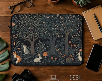 Housse pour ordinateur portable Woodland Animals : Cottagecore Fox Rabbit Design