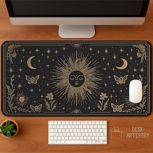 Celestial Desk Mat: Sun & Moon Mystic Night Sky - Astrology Office Decor