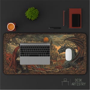 Gothic Dragon Desk Mat: Medieval Knight Castle Gaming Pad image 7