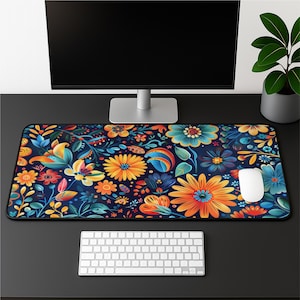 Talavera Floral Desk Mat: Vibrant Mexican Folk Art Office Decor