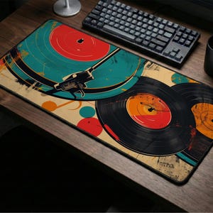 Vintage Vinyl Record Desk Mat - Groovy Turntable Aesthetic for Music Buffs