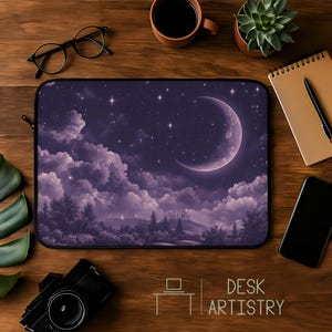 Crescent Moon Laptop Sleeve | Starry Purple Night Case | Celestial Aesthetic Cover | Dreamy Gift for Her | Fits Most Laptops