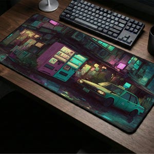Tappetino da scrivania Neon Tokyo / Tappetino da gioco retrò anni '80 stile anime street / Tappetino da scrivania cyberpunk giapponese