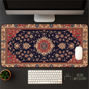 Persian Rug Desk Mat – Intricate Floral Pattern Mouse Pad | Elegant Vintage Desk Decor | Aesthetic Workspace Accessory for Home Office image 2