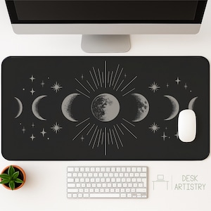 Moon Phases Desk Mat: Celestial Starry Mousepad for Astrology Lovers