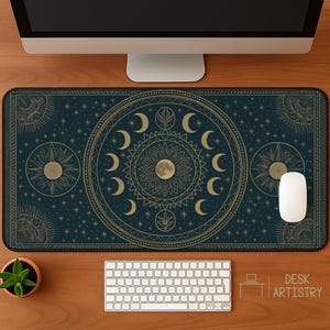Celestial Moon Phase Desk Mat: Mystic Astrology Office Decor