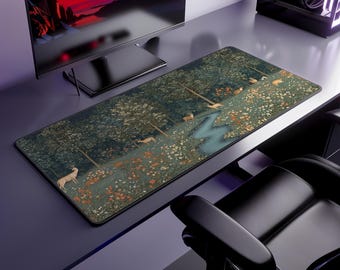 Enchanted Forest Desk Mat: Medieval Deer Tapestry Mousepad