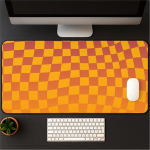 Retro Wavy Checker Desk Mat: 70s Groovy Office Decor