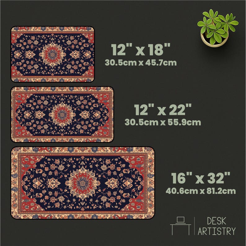 Persian Rug Desk Mat – Intricate Floral Pattern Mouse Pad | Elegant Vintage Desk Decor | Aesthetic Workspace Accessory for Home Office image 3