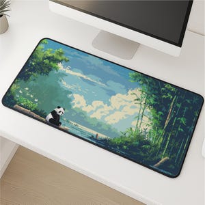Panda Pixel Desk Mat | Serene Bamboo Mousepad | Wholesome Forest Desk Pad | Cottagecore Gamer Decor