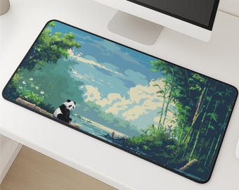Panda Pixel-bureaumat | Rustige bamboe-muismat | Gezond Forest-bureaublad | Cottagecore-gamerdecoratie