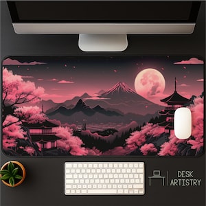 Kirschblüten Schreibtischmatte: Japanische Sakura Landschaft, rutschfeste Mousepad
