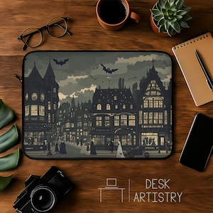 Gothic Halloween Laptop Sleeve: Haunted Victorian Architecture Tech Case