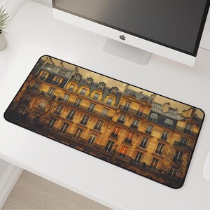 Dessous de bureau Paris Haussmann | Décoration de bureau française élégante, tapis de souris parisien vintage, grand sous-vêtement de bureau, cadeau pour les architectes et les amateurs de voyages