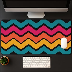 Retro Chevron Desk Mat: 70s Rainbow Mousepad - Bold Office Decor