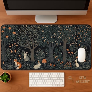 Woodland Animals Desk Mat: Cottagecore Fox & Bunny Mousepad