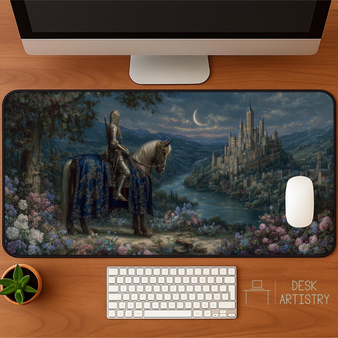 Medieval Knight Desk Mat: Fantasy Castle Landscape, Gothic Office Decor ...