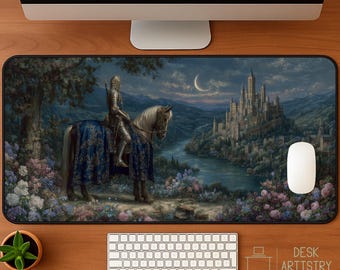 Medieval Knight Desk Mat: Fantasy Castle Landscape, Gothic Office Decor, Large Gaming Mouse Pad