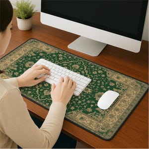 Emerald Green Rug Desk Mat: Persian Floral Mouse Pad image 6