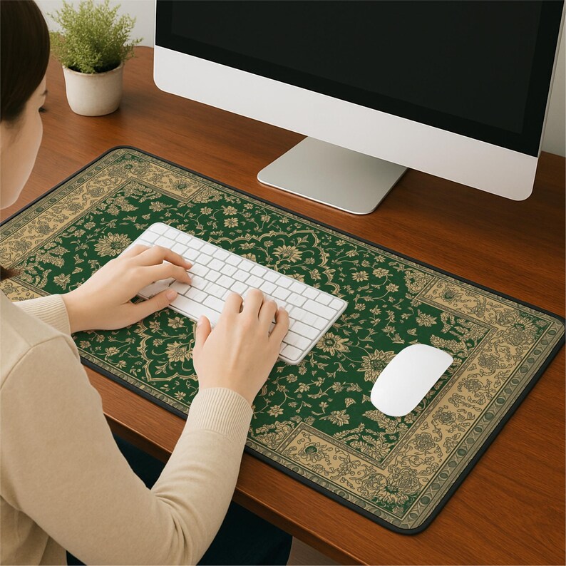 Emerald Green Rug Desk Mat: Persian Floral Mouse Pad - Etsy