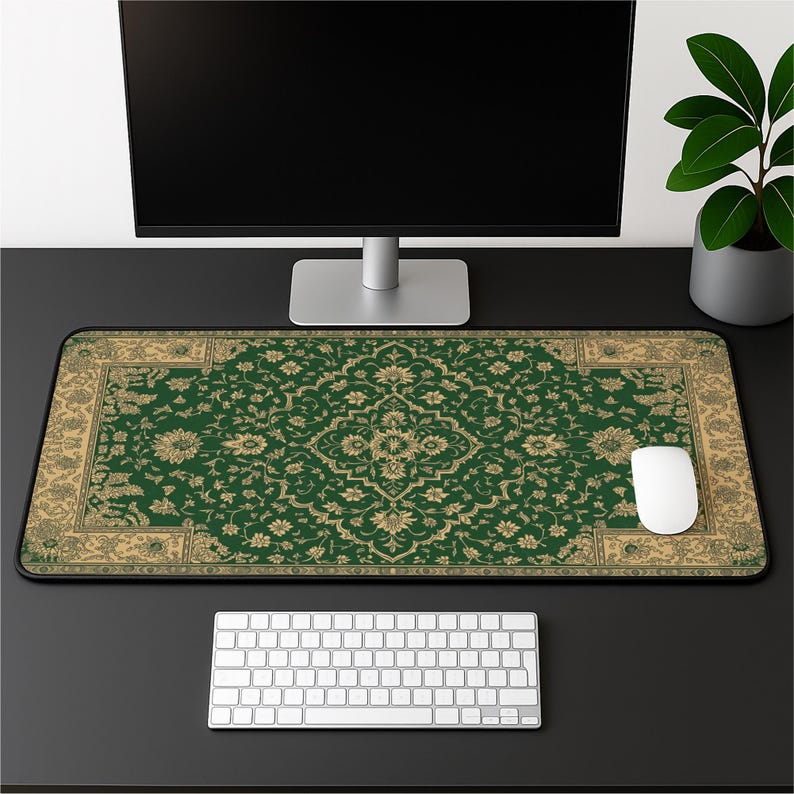Emerald Green Rug Desk Mat: Persian Floral Mouse Pad image 10