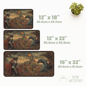 Gothic Dragon Desk Mat: Medieval Knight Castle Gaming Pad image 3