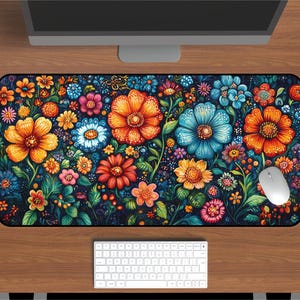 Alfombrilla de escritorio con azulejos de Talavera mexicana: alfombrilla de ratón con motivos florales mexicanos, alfombrilla de escritorio grande y vibrante, alfombrilla de trabajo botánica colorida para decoración de oficina