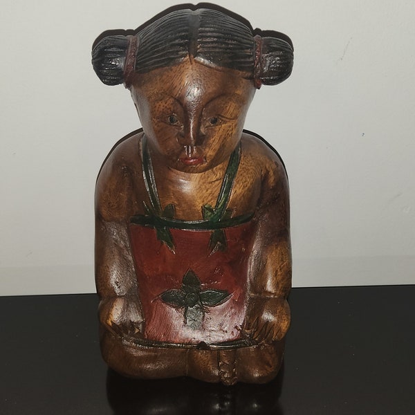 Figurine Asian Asiatique En Bois Ancien