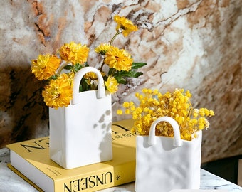 Cute Handmade Ceramic Bag Vase | Handcrafted Bag Sculpture | Minimalist Vase | White Vase | Modern Style | Decorative Pot | Home Decor Vase