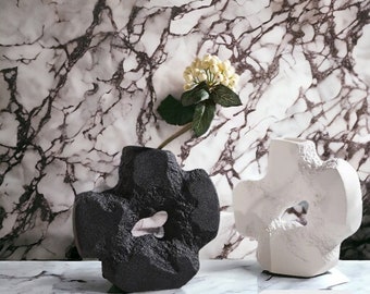Unique Natural Rock Vase | Handmade Ceramic Natural Stone Vase | Ceramic Donut Plant Pot | Modern Rustic Home Decor | Housewarming Gifts