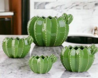 Jarrón de cactus lindo hecho a mano / Decoración linda del hogar de cactus / Maceta de cerámica interior / Regalo de calentamiento de la casa amante de las plantas / Jarrón de flores frescas y secas